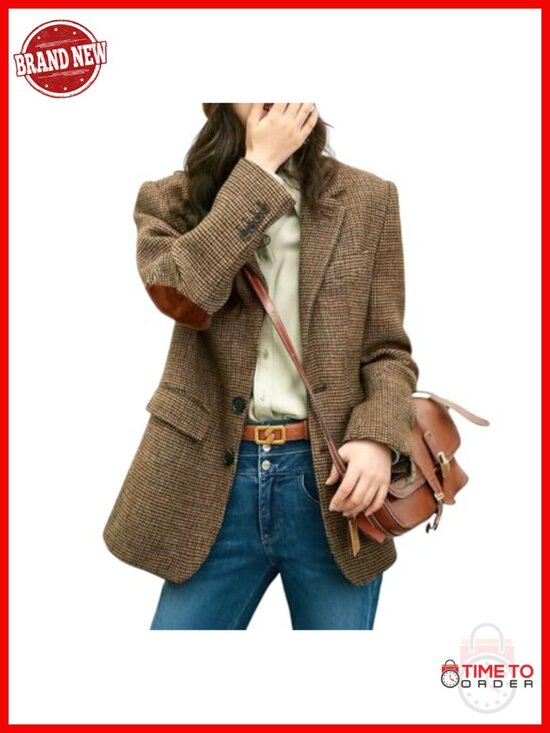 Jackets & Blazers - Women's Wool Blend Plaid Blazer Jacket Business Casual Work Coat